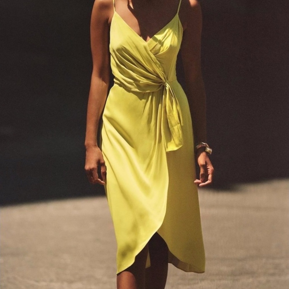 Anthropologie Giverny Midi Slip Dress Citron NWTS